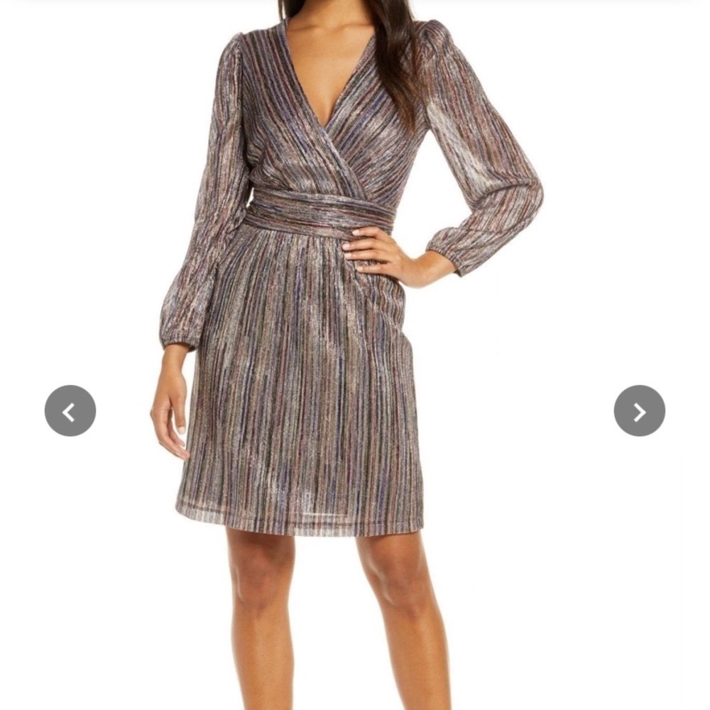 JULIA JORDAN Metallic Striped Long sleeve Dress Sz 2